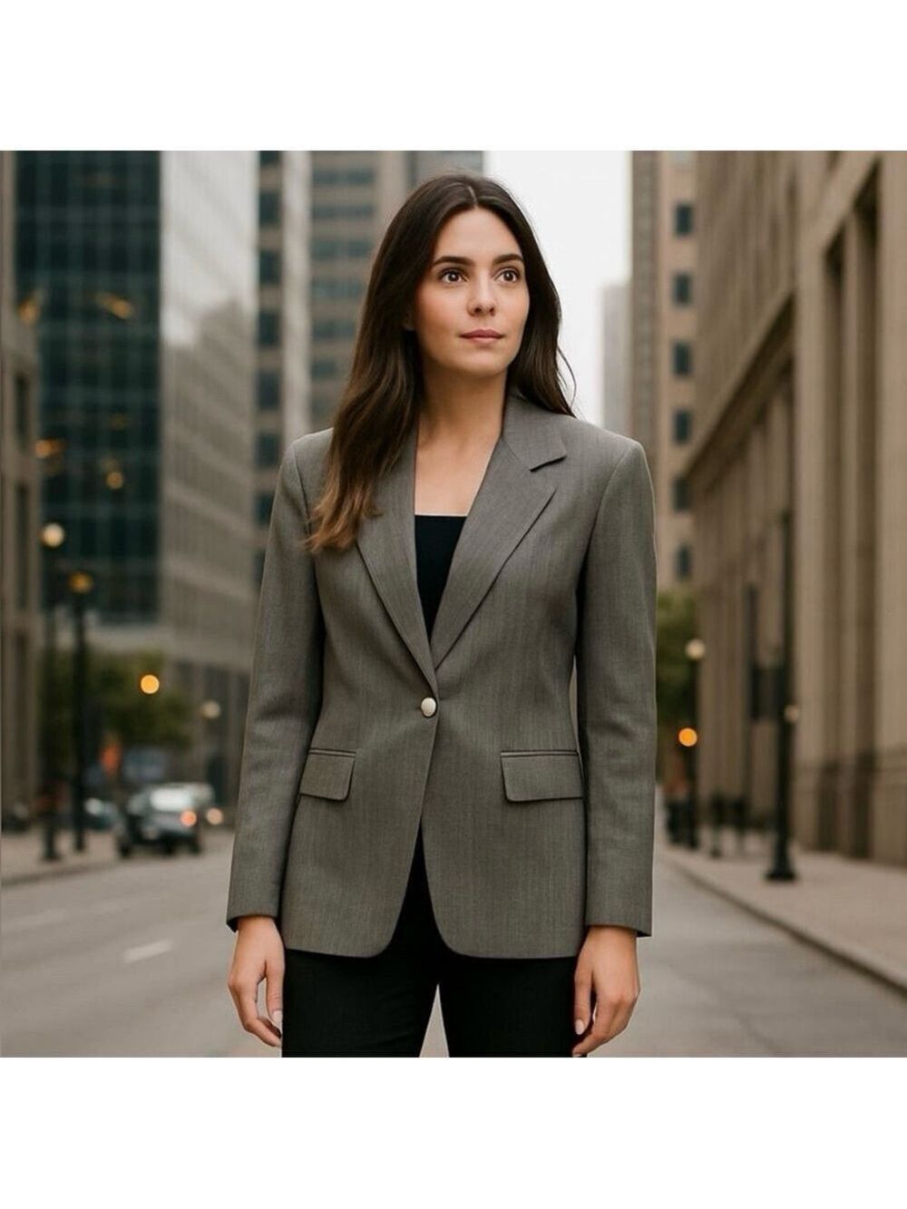 Lafayette 148 Laine Wool Blazer Women’s 8 Gray  Single Breasted Dark Academia